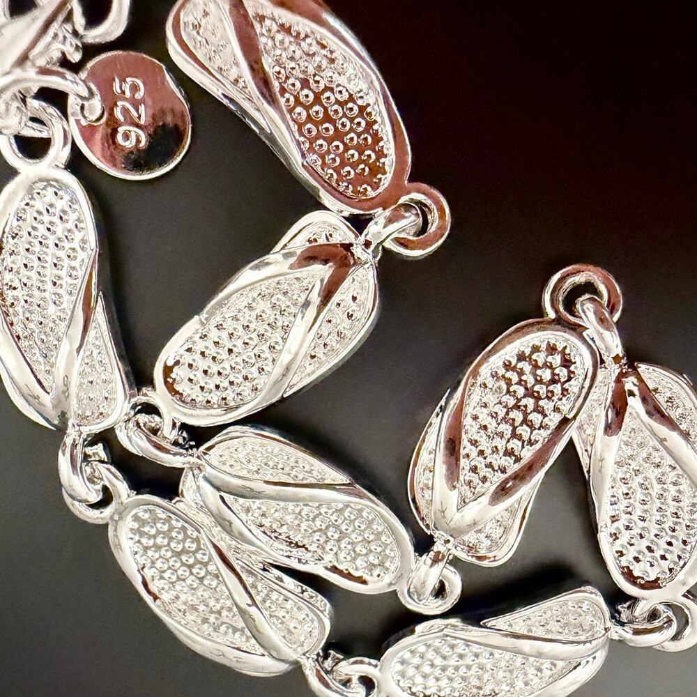 Sparkling 925 Stamp Silver Color Flip-Flop Link Bracelet Unique 20CM Fashion